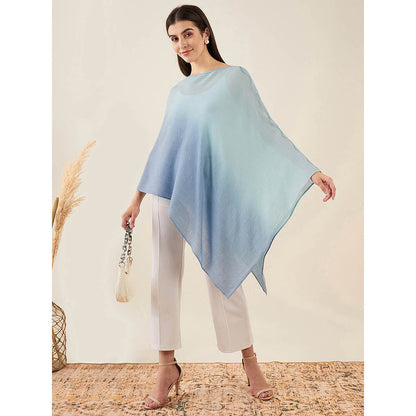 First Resort by Ramola Bachchan Blue Ombre Embellished Cashmere Poncho