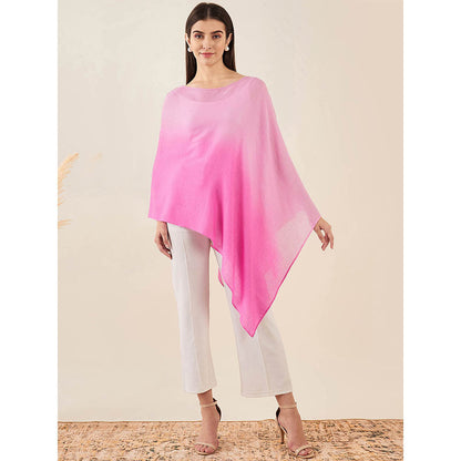 First Resort by Ramola Bachchan Candy Pink Ombre Embellished Cashmere Poncho