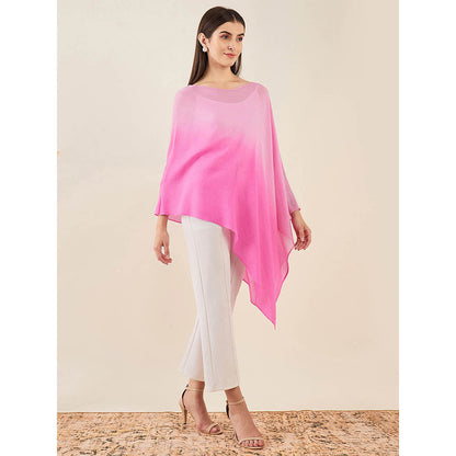 First Resort by Ramola Bachchan Candy Pink Ombre Embellished Cashmere Poncho