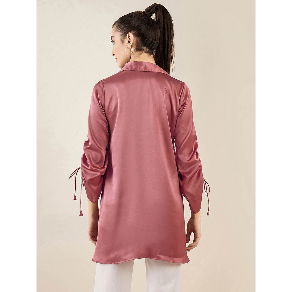 First Resort by Ramola Bachchan Old Rose Gathered Sleeves Embellished Satin Tunic
