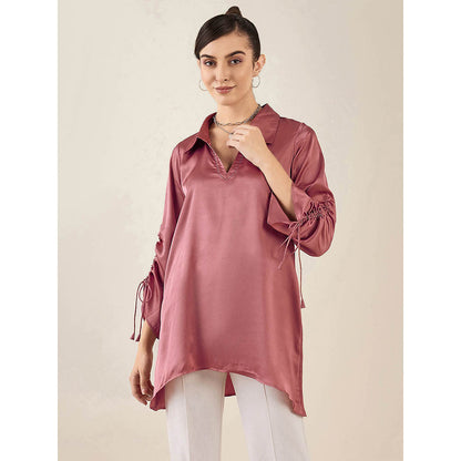 First Resort by Ramola Bachchan Old Rose Gathered Sleeves Embellished Satin Tunic