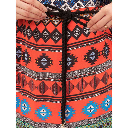 First Resort by Ramola Bachchan Multi Color Aztec Poncho Midi Dress with Belt (Set of 2)
