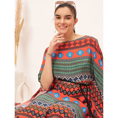 First Resort by Ramola Bachchan Multi Color Aztec Poncho Midi Dress with Belt (Set of 2)