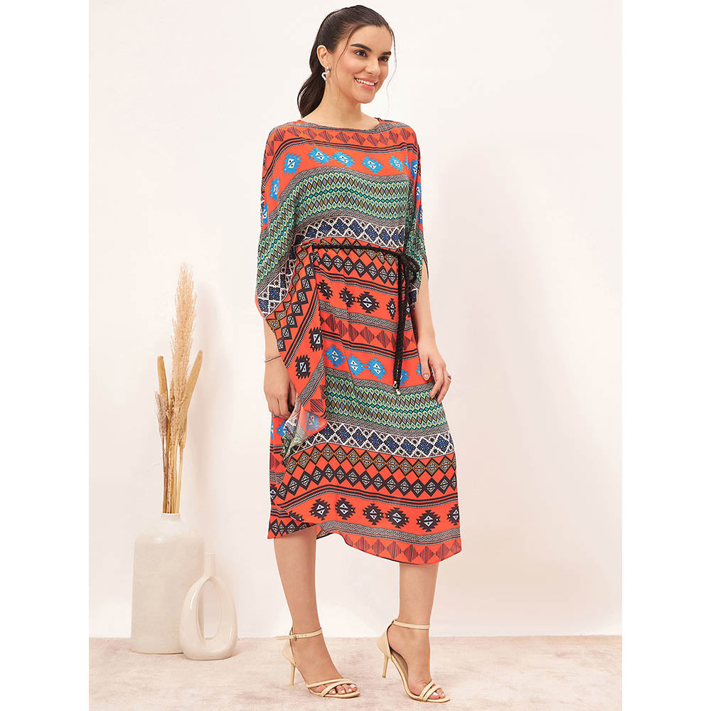 First Resort by Ramola Bachchan Multi Color Aztec Poncho Midi Dress with Belt (Set of 2)