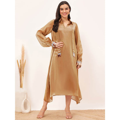 First Resort by Ramola Bachchan Hazel Brown A-Line Dress with Bead Lace & Slip (Set of 2)