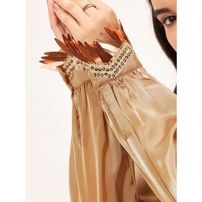 First Resort by Ramola Bachchan Hazel Brown A-Line Dress with Bead Lace & Slip (Set of 2)