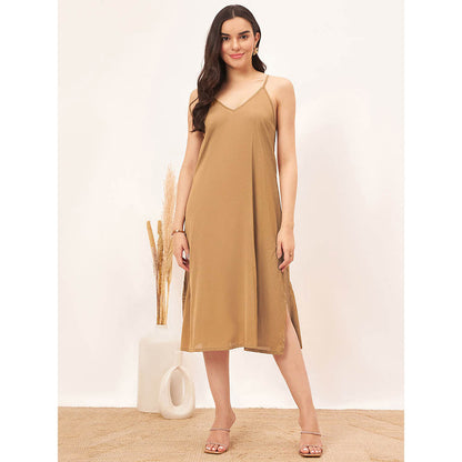 First Resort by Ramola Bachchan Hazel Brown A-Line Dress with Bead Lace & Slip (Set of 2)
