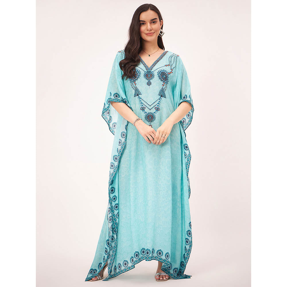 First Resort by Ramola Bachchan Sky Blue Pearl Full Length Kaftan Maxi Dress