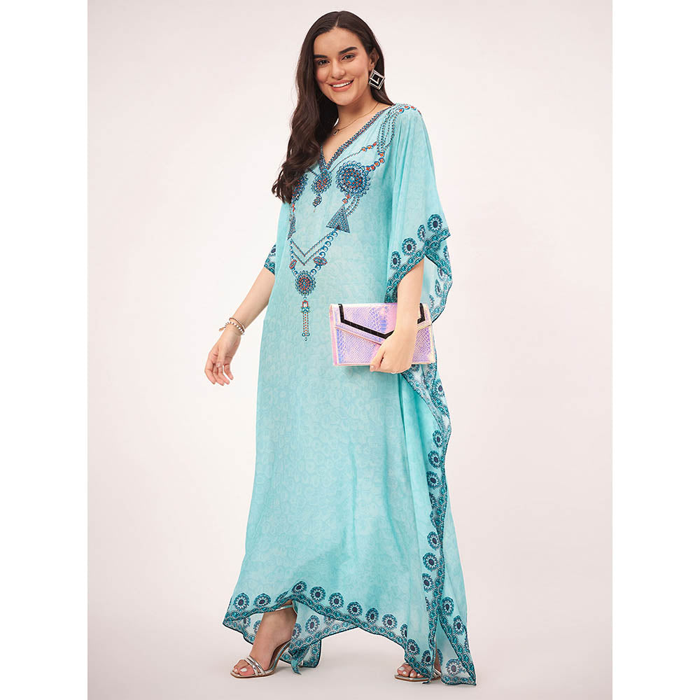 First Resort by Ramola Bachchan Sky Blue Pearl Full Length Kaftan Maxi Dress