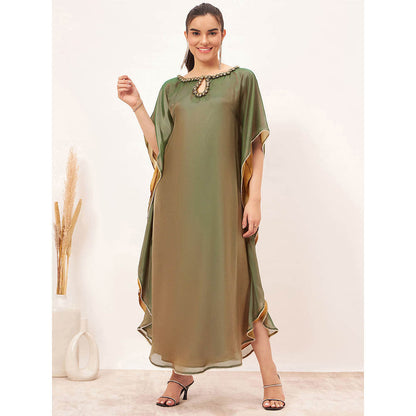 First Resort by Ramola Bachchan Green Crystal Embellished Kaftan Maxi Dress