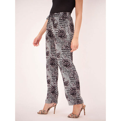 First Resort by Ramola Bachchan Black and White Baroque Animal Print Pant