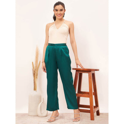 First Resort by Ramola Bachchan Teal Satin Straight Pant