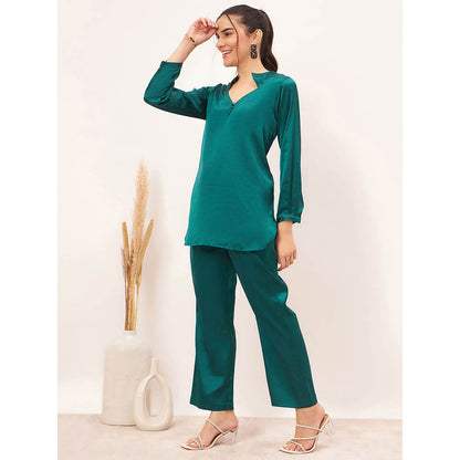 First Resort by Ramola Bachchan Teal Embellished Satin Co-Ord (Set of 2)