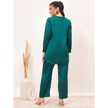 First Resort by Ramola Bachchan Teal Embellished Satin Co-Ord (Set of 2)