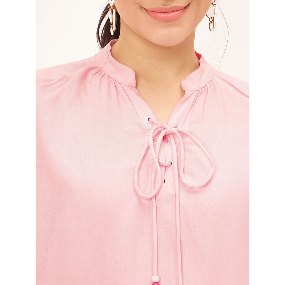 First Resort by Ramola Bachchan Pink Blouson Top