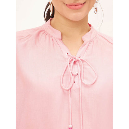 First Resort by Ramola Bachchan Pink Blouson Top