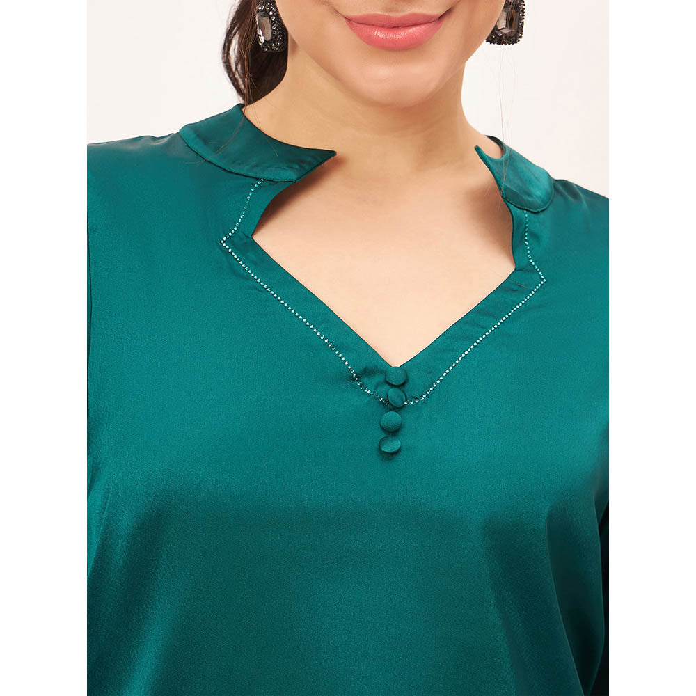 First Resort by Ramola Bachchan Teal Embellished Satin Top