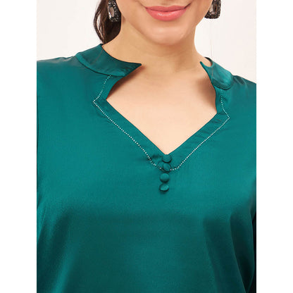 First Resort by Ramola Bachchan Teal Embellished Satin Top