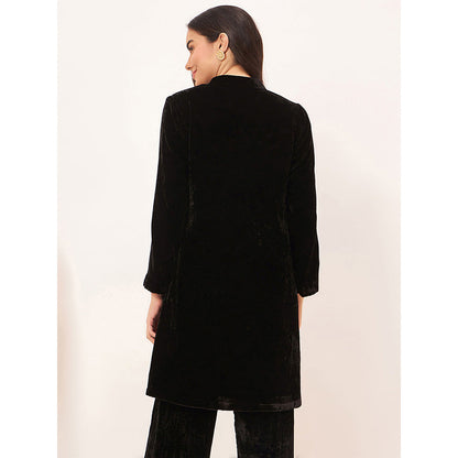 First Resort by Ramola Bachchan Black Hand Embroidered Silk Velvet Kurta