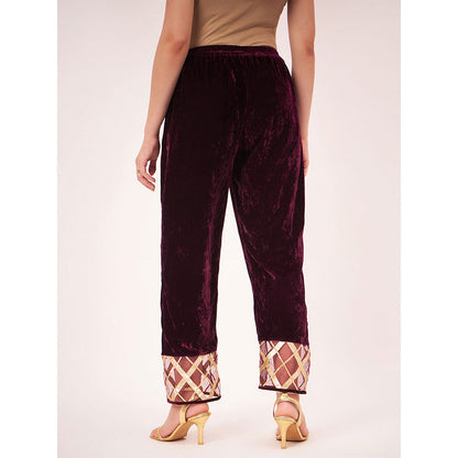 First Resort by Ramola Bachchan Maroon Silk Velvet Pants with Gota Lace Detail
