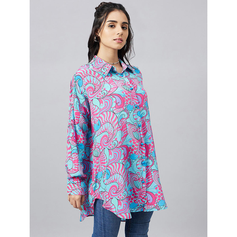 First Resort by Ramola Bachchan Blue and Rose Pink Pucci Print Boyfriend Shirt