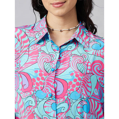 First Resort by Ramola Bachchan Blue and Rose Pink Pucci Print Boyfriend Shirt
