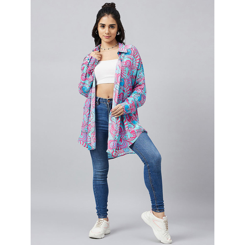First Resort by Ramola Bachchan Blue and Rose Pink Pucci Print Boyfriend Shirt