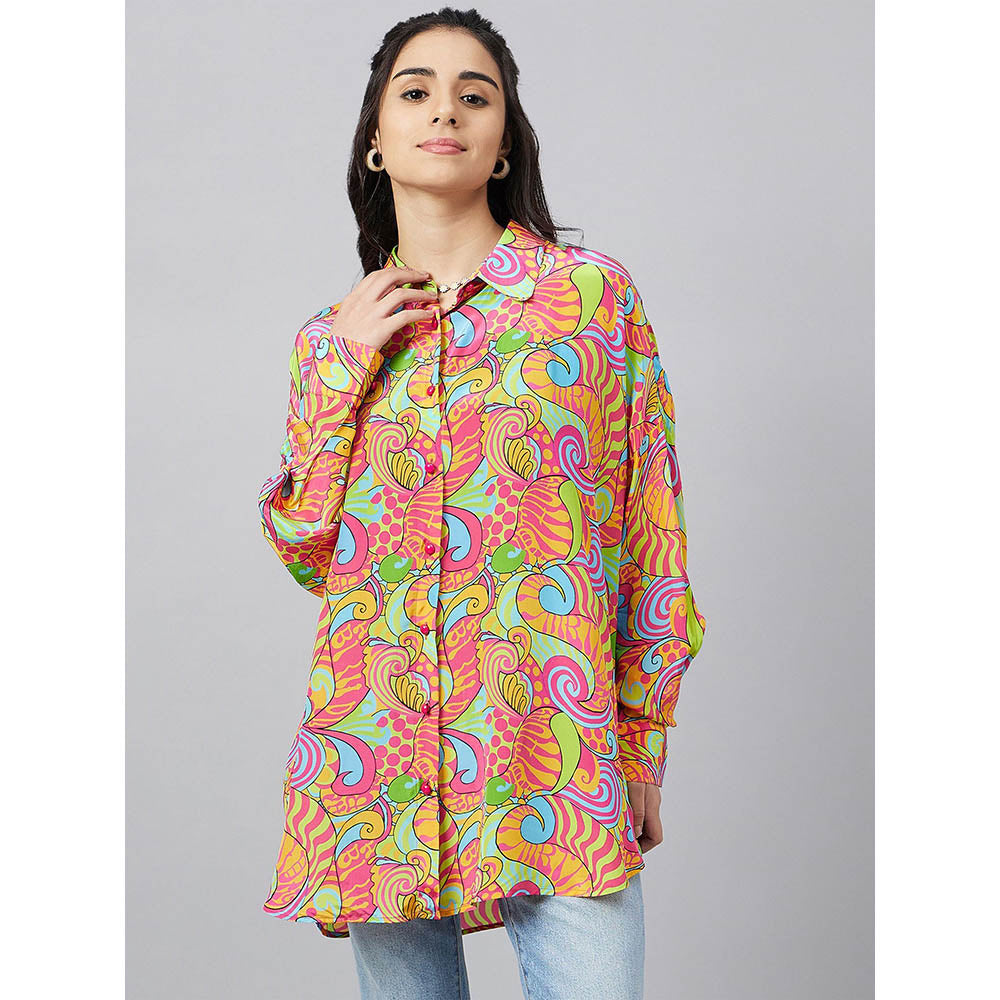 First Resort by Ramola Bachchan Bubblegum Multi-Color Pucci Print Boyfriend Shirt