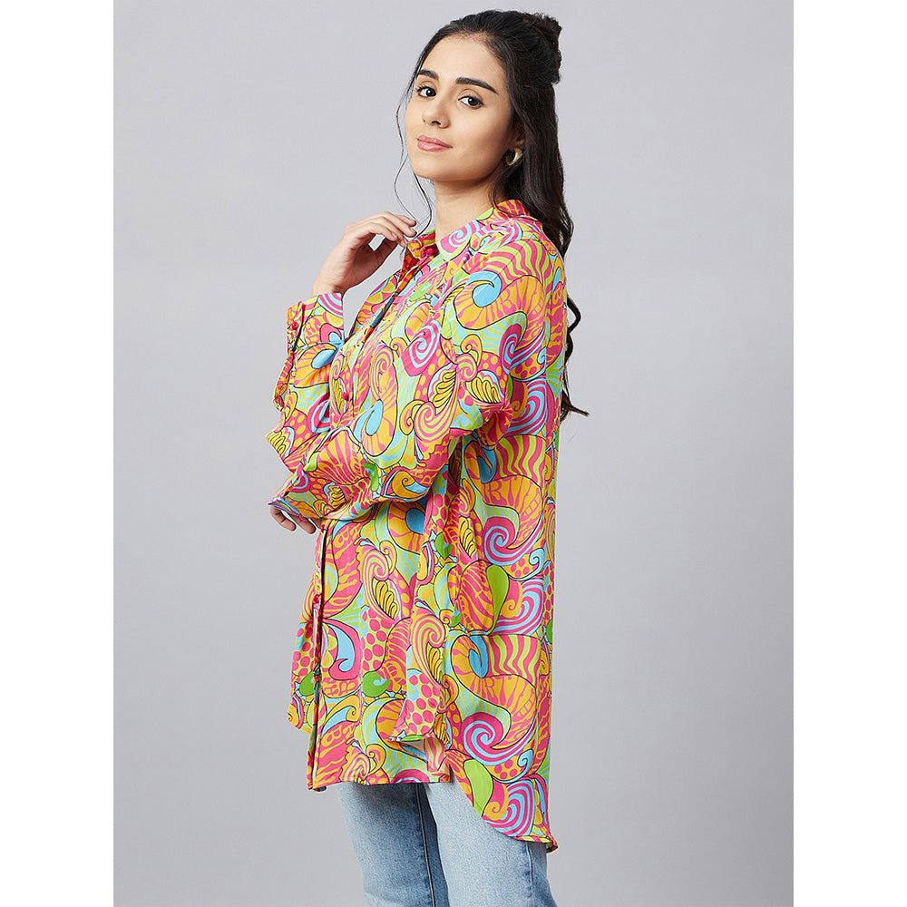 First Resort by Ramola Bachchan Bubblegum Multi-Color Pucci Print Boyfriend Shirt