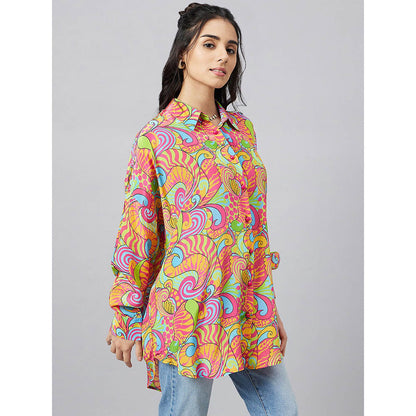 First Resort by Ramola Bachchan Bubblegum Multi-Color Pucci Print Boyfriend Shirt