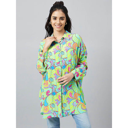 First Resort by Ramola Bachchan Citrus Green and Lemon Pucci Print Boyfriend Shirt
