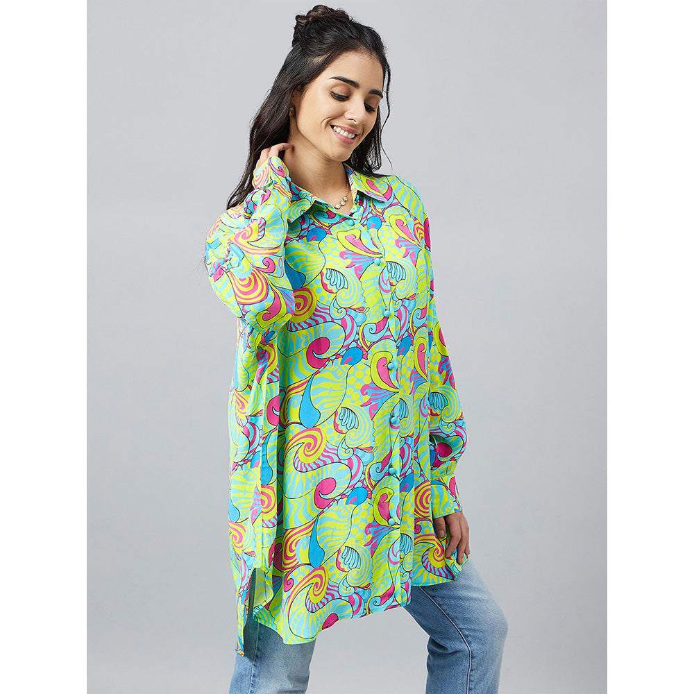 First Resort by Ramola Bachchan Citrus Green and Lemon Pucci Print Boyfriend Shirt
