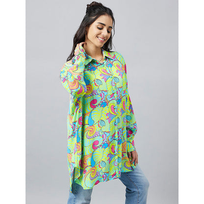 First Resort by Ramola Bachchan Citrus Green and Lemon Pucci Print Boyfriend Shirt
