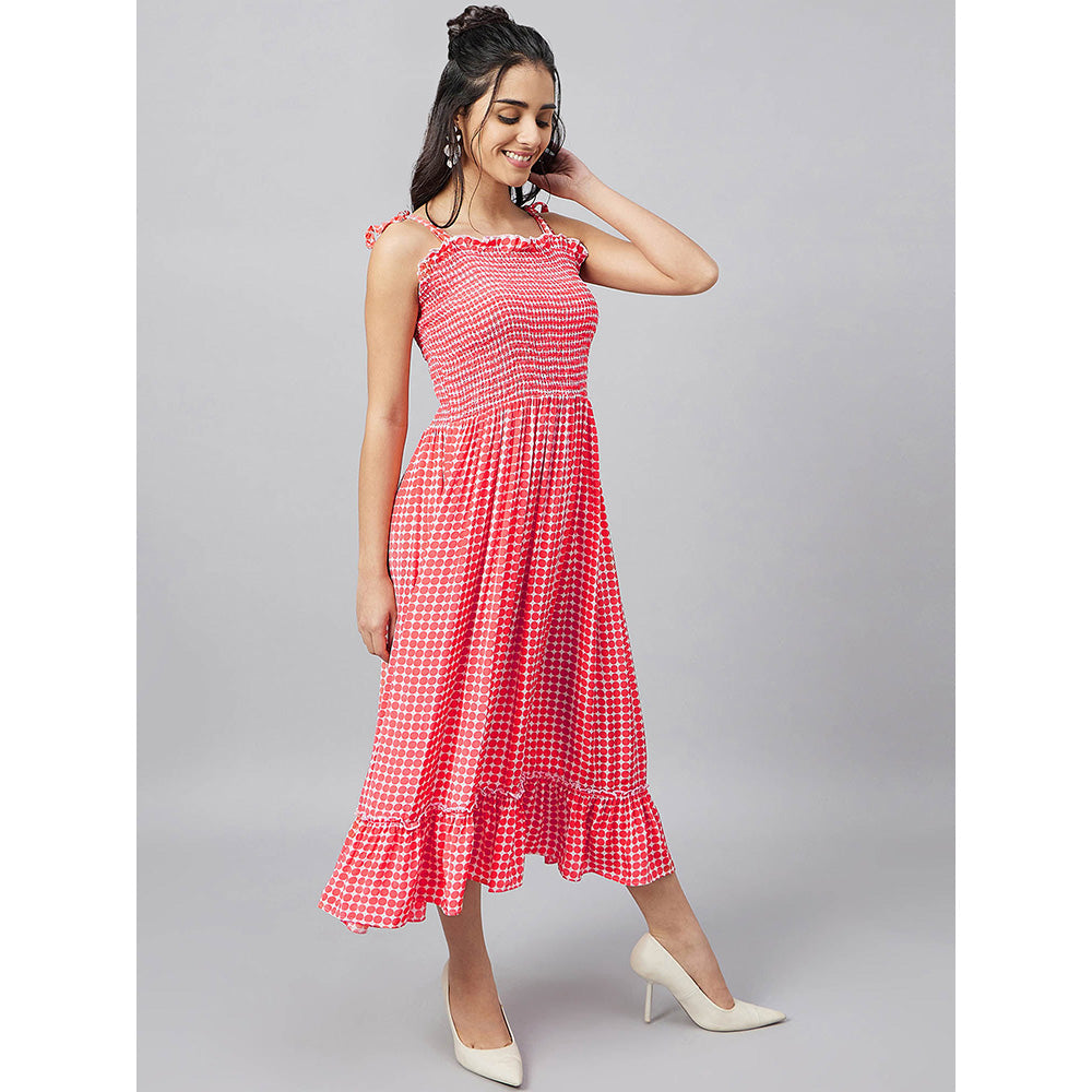 First Resort by Ramola Bachchan Red Smocked Sun Dress