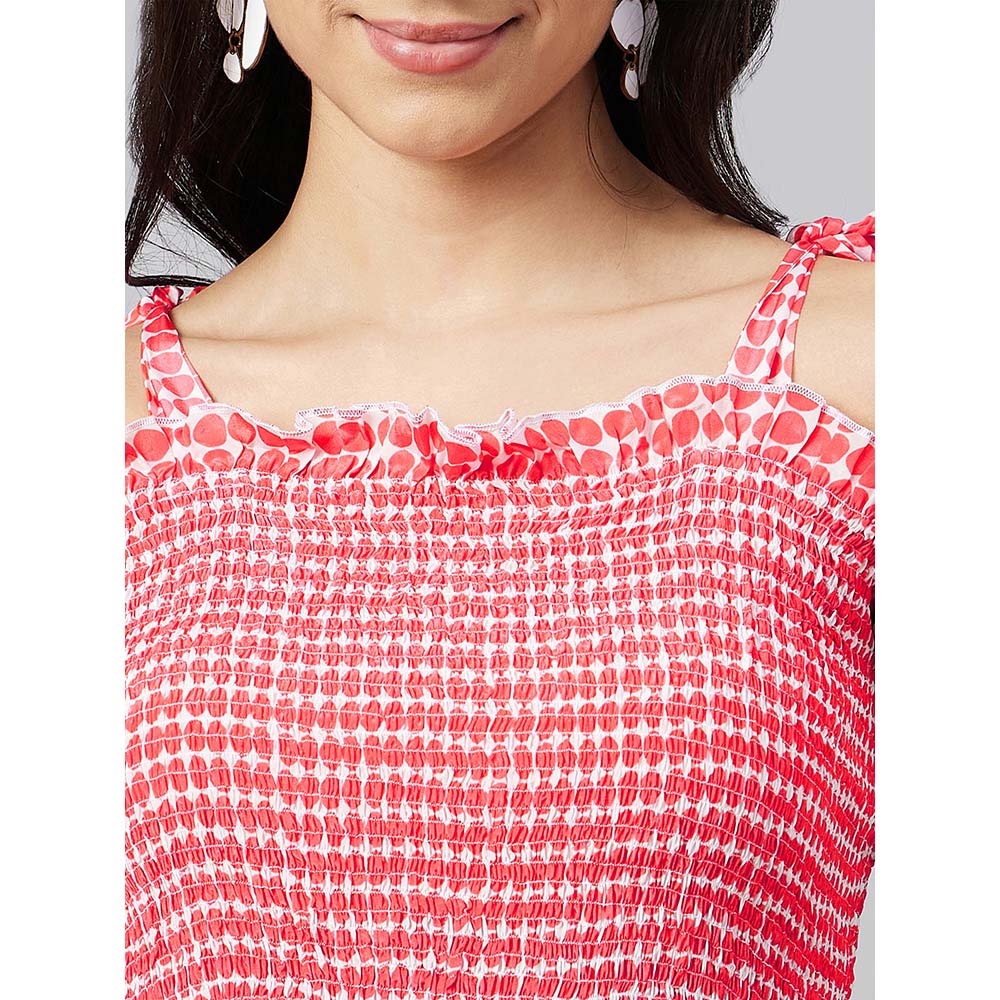 First Resort by Ramola Bachchan Red Smocked Sun Dress