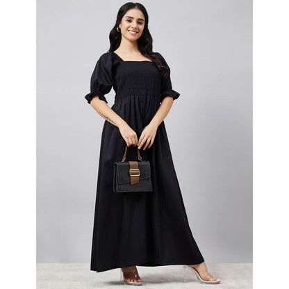 First Resort by Ramola Bachchan Black Smocked Maxi Dress