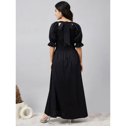 First Resort by Ramola Bachchan Black Smocked Maxi Dress