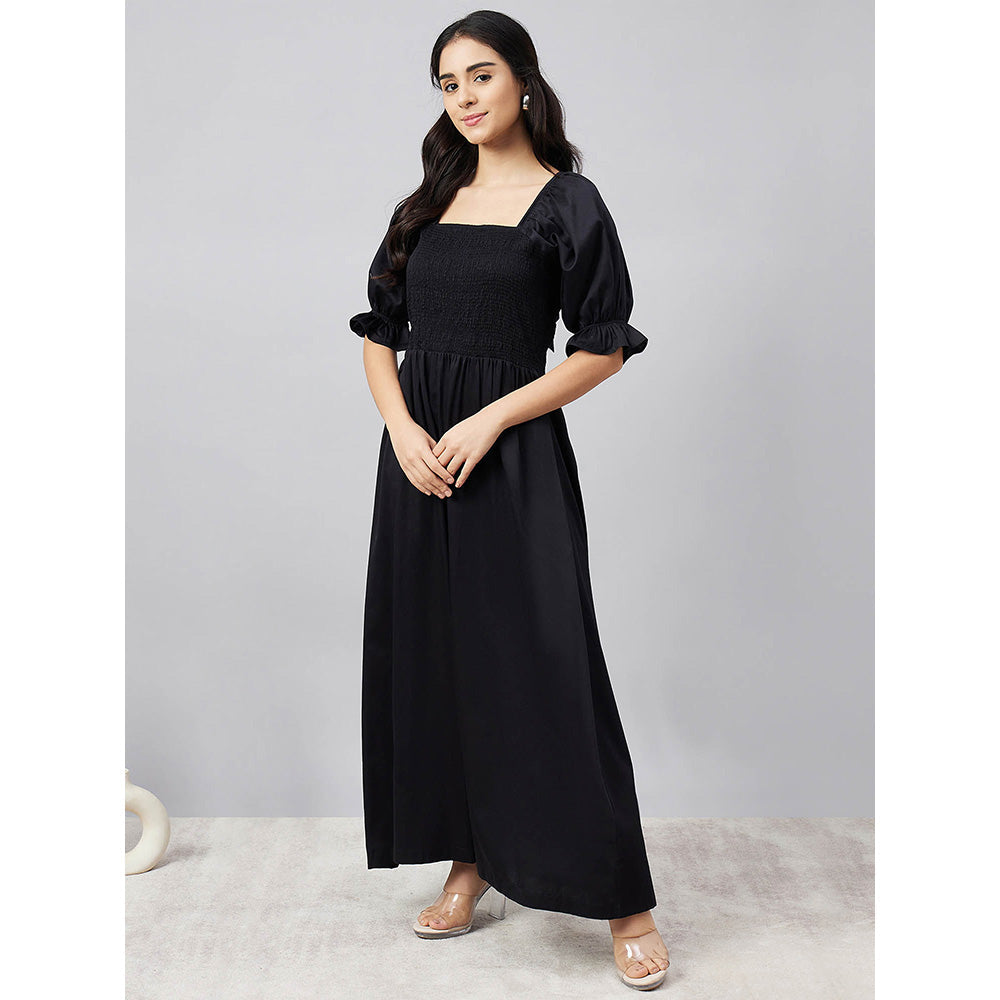 First Resort by Ramola Bachchan Black Smocked Maxi Dress