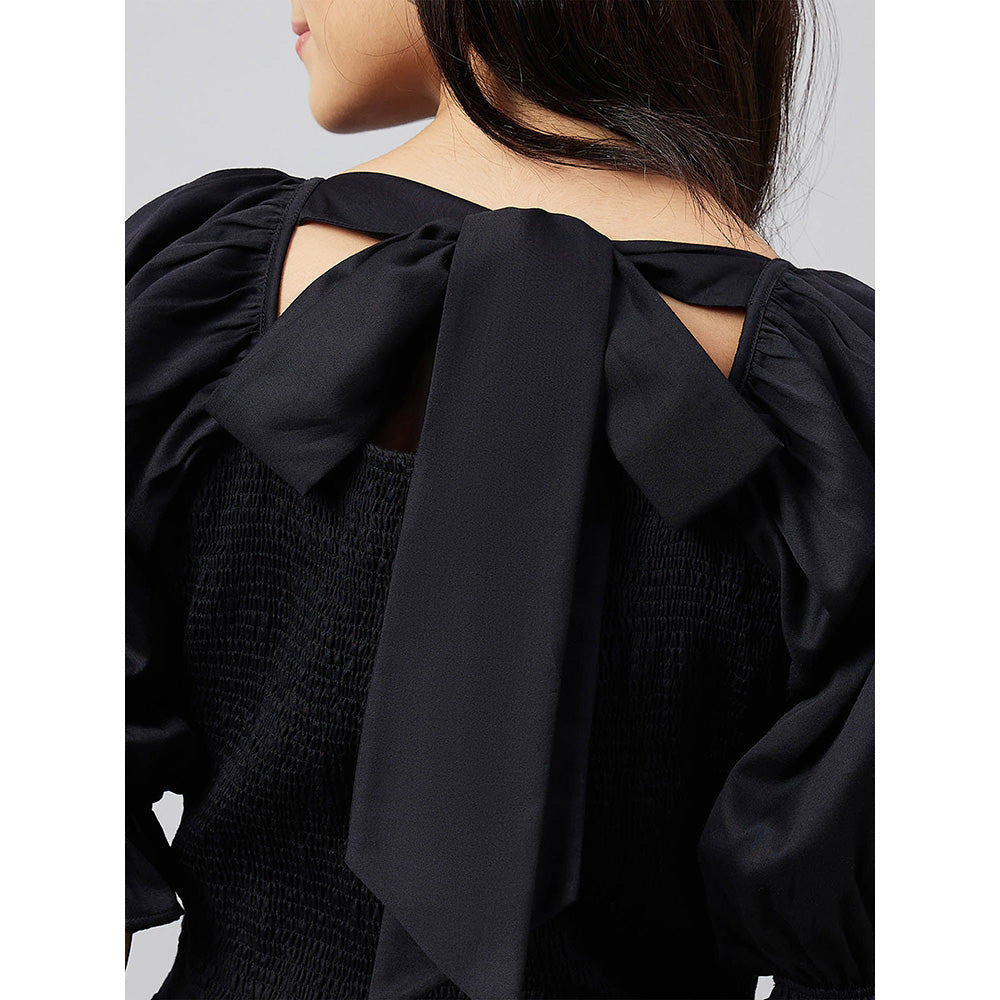 First Resort by Ramola Bachchan Black Smocked Maxi Dress