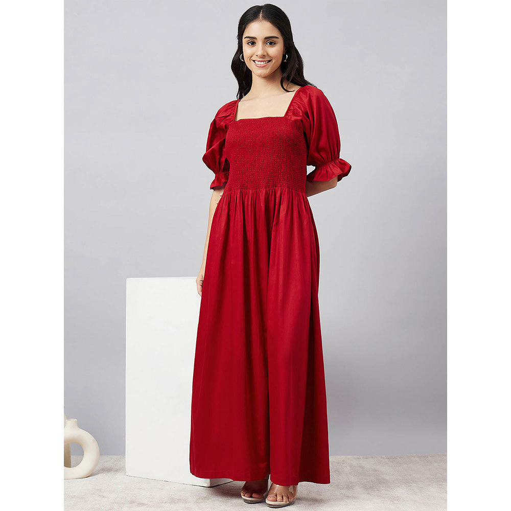 First Resort by Ramola Bachchan Red Smocked Maxi Dress