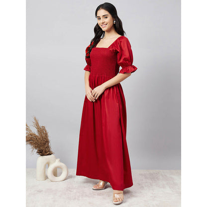 First Resort by Ramola Bachchan Red Smocked Maxi Dress