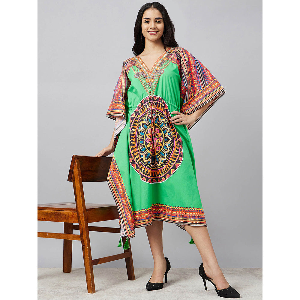 First Resort by Ramola Bachchan Green Tribal Mid Length Kaftan Dress