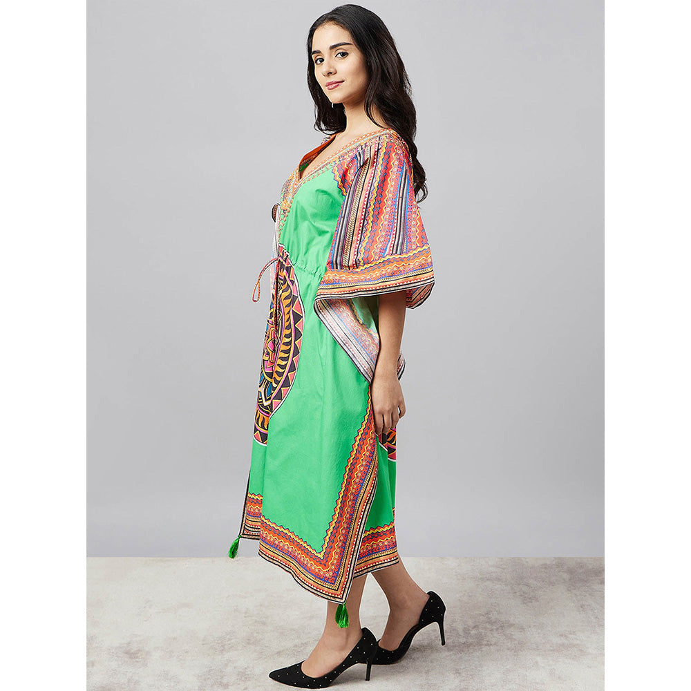 First Resort by Ramola Bachchan Green Tribal Mid Length Kaftan Dress