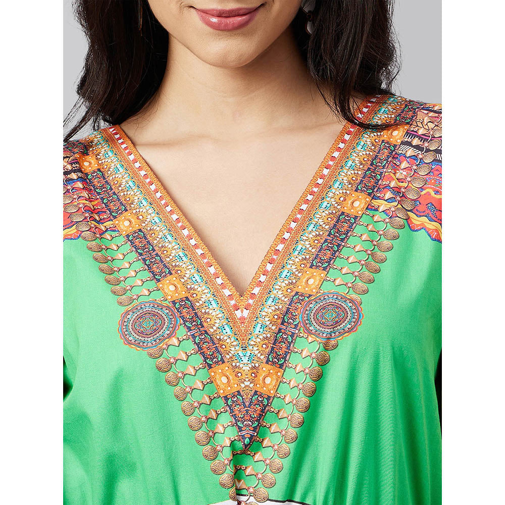 First Resort by Ramola Bachchan Green Tribal Mid Length Kaftan Dress