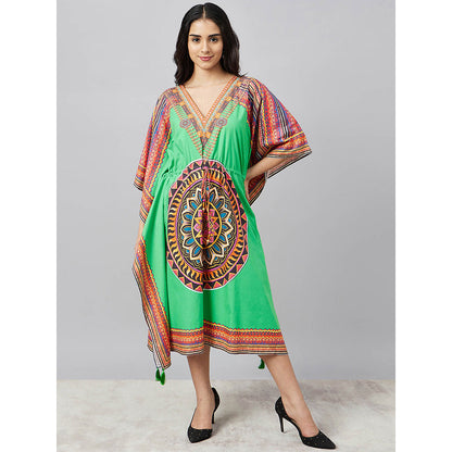 First Resort by Ramola Bachchan Green Tribal Mid Length Kaftan Dress
