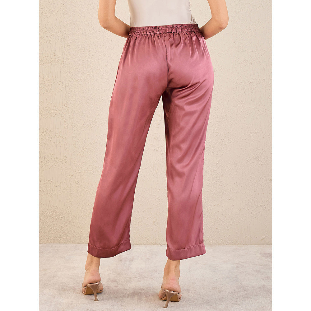 First Resort by Ramola Bachchan Old Rose Satin Straight Pant