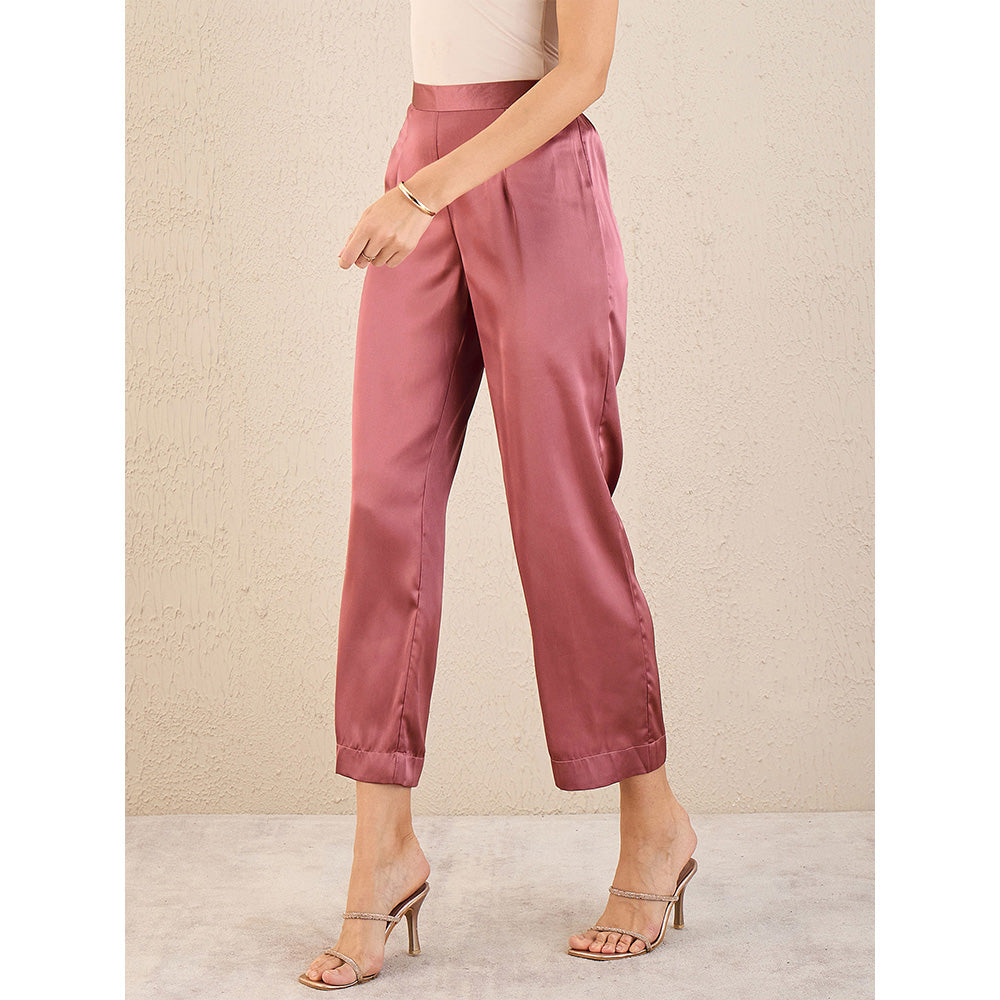 First Resort by Ramola Bachchan Old Rose Satin Straight Pant