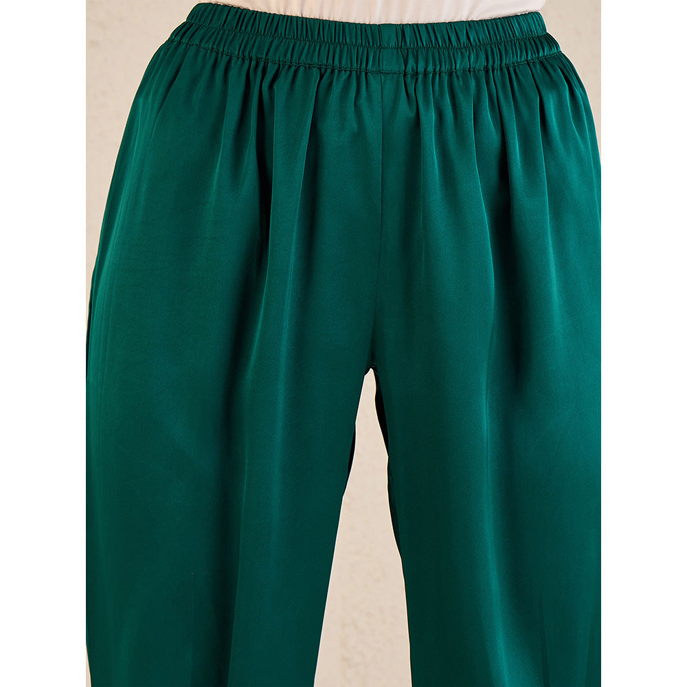 First Resort by Ramola Bachchan Teal Crystal Embellished Satin Straight Pant