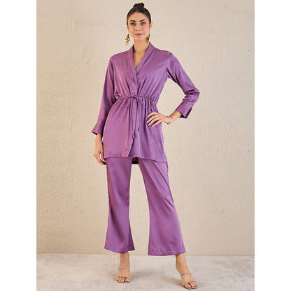 First Resort by Ramola Bachchan Lilac Semi-Formal Embellished Satin Tunic & Pant (Set of 2)