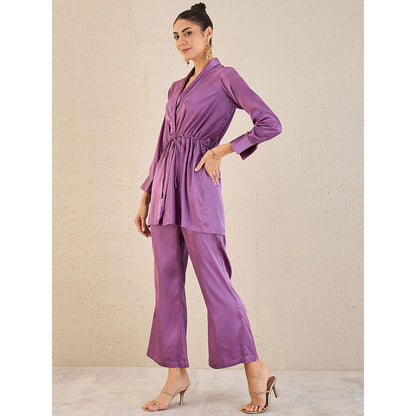 First Resort by Ramola Bachchan Lilac Semi-Formal Embellished Satin Tunic & Pant (Set of 2)